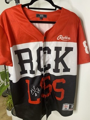 Young & Reckless Men's Mesh Colorblock V-Neck Button T-Shirt Logo Red L