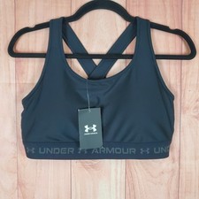 Under Armour Mid Sports Bra Womens XL Black Stretch Crossback Moisture Wicking