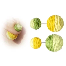 Raffia Ball Stud Earrings Boho Double Sided Rattan Beaded Piercing Earrings for