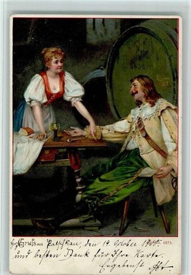 10543930 - greeting from - series 6873 drinking wine in an inn, Liebelei Postcard