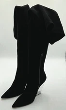 Stuart Weitzman Lucite 100 Women's Size 6 Black Suede Over the Knee Wedge Boots