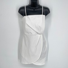Lulus NEW Drinks On Me White Sleeveless Pleated Bodycon Dress Sz S Straps Wrap