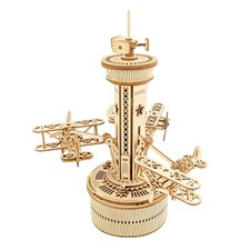 ROKR 3D Wooden Puzzle Adults Airplane Tower Music - DIY Mechanical Model
