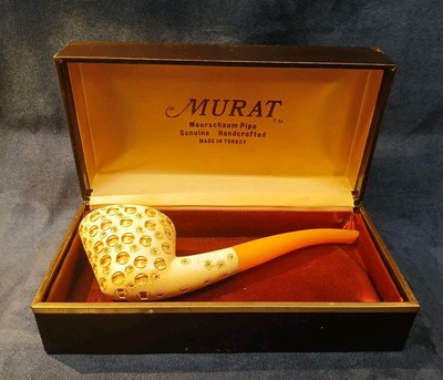 Unsmoked Murat Made Turkish Block Meerschaum Hand Carved Tobacco Pipe W/Box TRKY