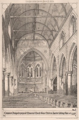 Vorgeschlagene Gedächtniskirche Great Malvern Interieur. vzC Clarke, Architekt 1873