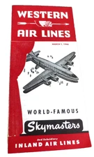VINTAGE TIMETABLE ROUTE MAP WESTERN AIRLINES USA SKYMASTERS INLAND AIRLINES 1946
