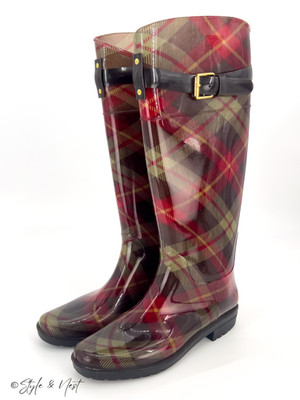 Lauren Ralph Lauren Red Tartan Size 6 Rossalyn II Rainboots Preppy Equestrian