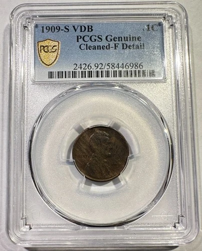 1909-S VDB Lincoln Wheat Cent Penny Key Date PCGS F Details Affordable Example