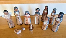 Vintage Folk Art Tonala Mexican Clay Nativity Set 12 Pieces