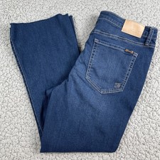 Seven7 High Rise Slim Flare Women’s Jeans Size 14 Dark Wash Raw Hem