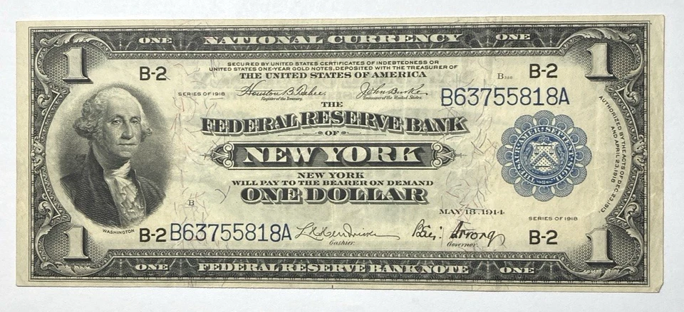 1918 $1 Large Size Federal Reserve New York Choice VF++ Looks Better - Image 2 of 2