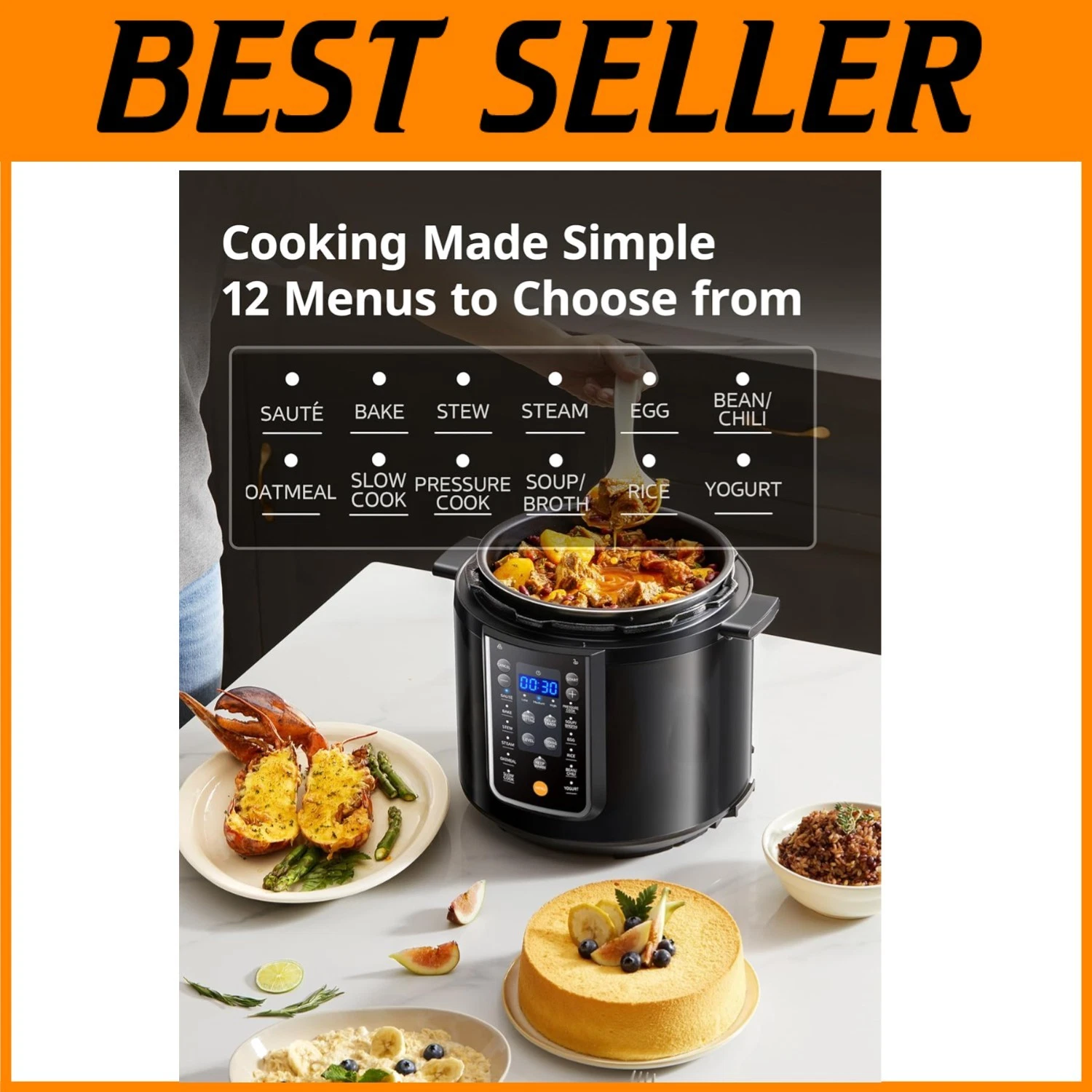 6 Qt Black Multi Cooker: COMFEE 9-in-1 Pressure Cooker
