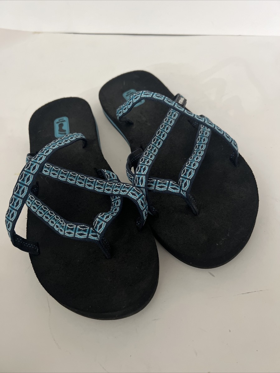 TEVA Mush Flip Flops Womens Blue Criss Cross Straps Slip On Comfort