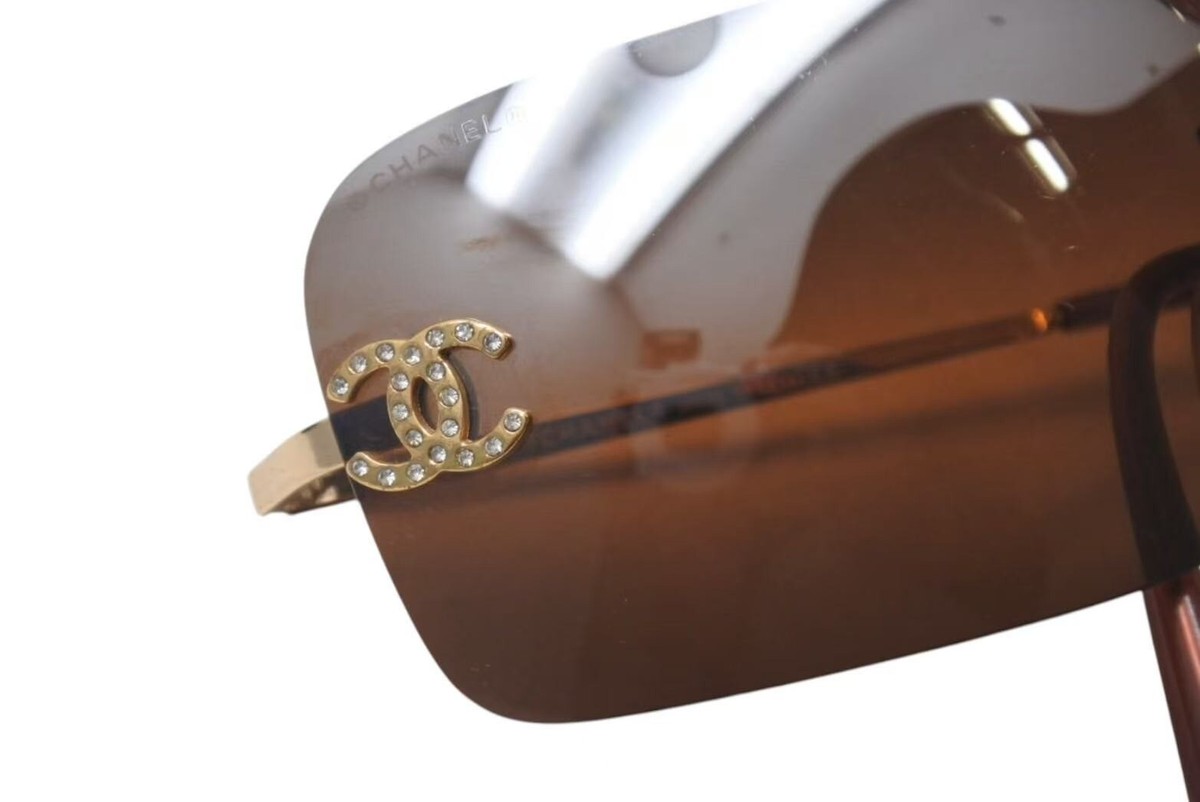 CHANEL Rimless Sunglasses Coco Mark Rhinestone Gradient 4017