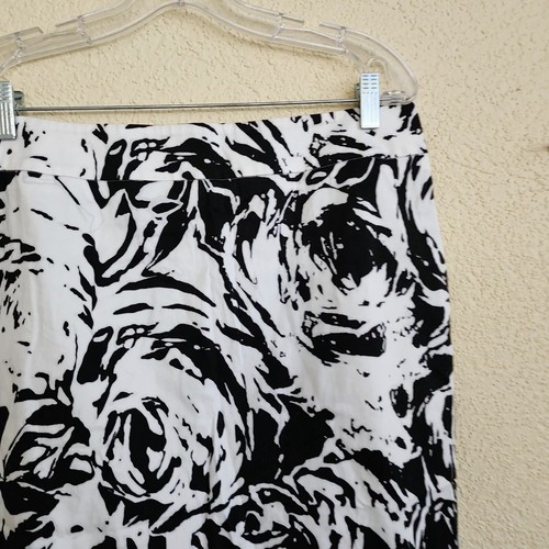 Maxmara Studio Pencil Skirt Italy Size L 12 White Black Rose Cotton Stretch - Picture 3 of 8