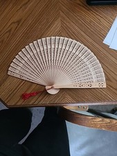Big Vintage Japanese Hand Carved Wood Sandals Smell Wood  Folding Hand fan
