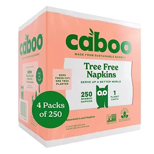 Tree Free Napkins, 4 Packs of 250, 1000 Total Napkins, Sustainable & Disposab... - Picture 1 of 4