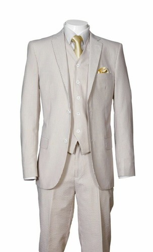 Executive/Moden Fit Striped Seersucker Suit 2-Button Single Breasted w/Vest&pant - Picture 5 of 5