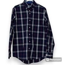IZOD men's size medium long sleeve button up shirt midnight blue red plaid NWT