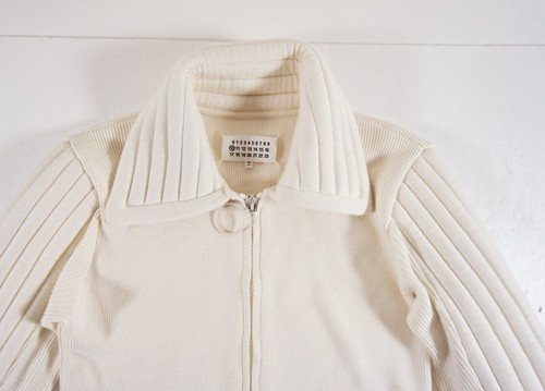 Maison Margiela Jacket Mens Small Cream Ribbed Knit Full Zip Luxury Adult FLAWS* - Picture 2 of 19