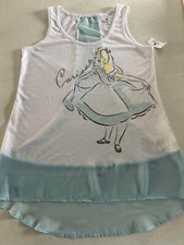 NWT WALT DISNEY WORLD ALICE WONDERLAND CURIOUS TANK WHITE w SHEER BLUE BACK MED