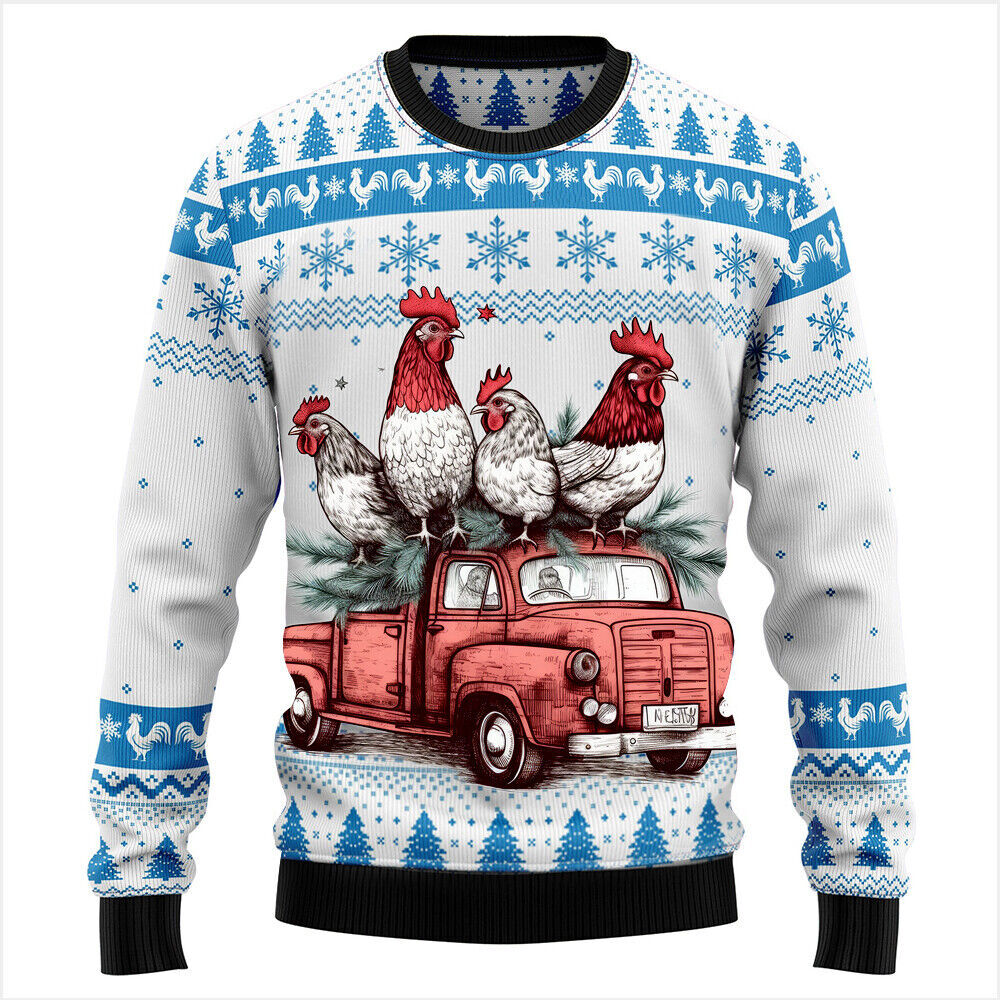 Chicken On Red Truck Ugly Christmas Premium 3D SWEATER Best Price Us Size