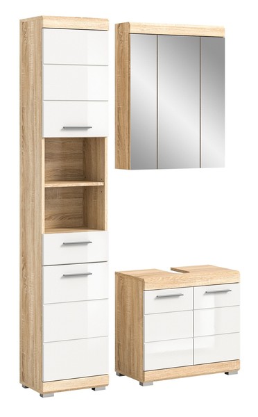 Xonox.Home 3 Tlg. BadmöBel-Set Unterschrank Spiegelschrank Schrank Sonoma Eiche-image