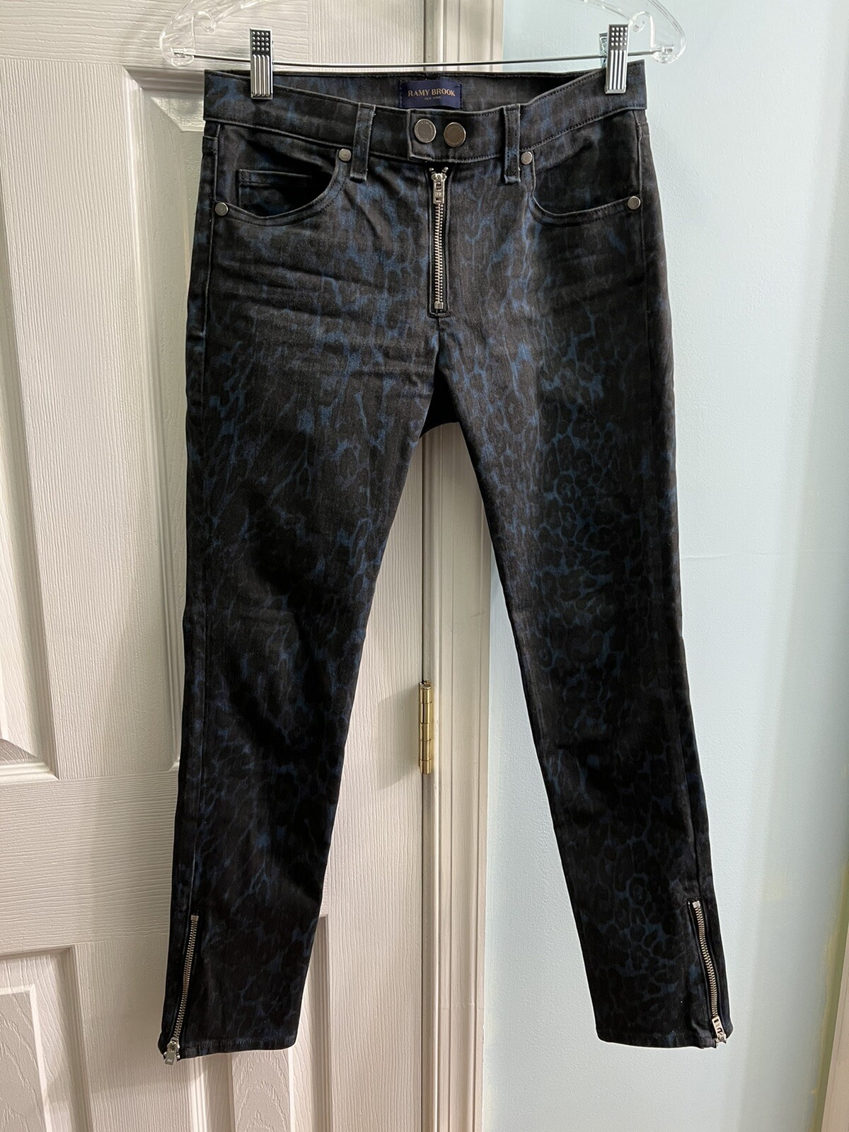 Ramy Brook Women Blue Jeans With Leopard Print Si… - image 1