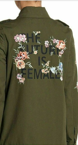 Coffee Shop Embroidered Future is Female Military Green Jacket Size S $140 NEW! - Picture 4 of 6
