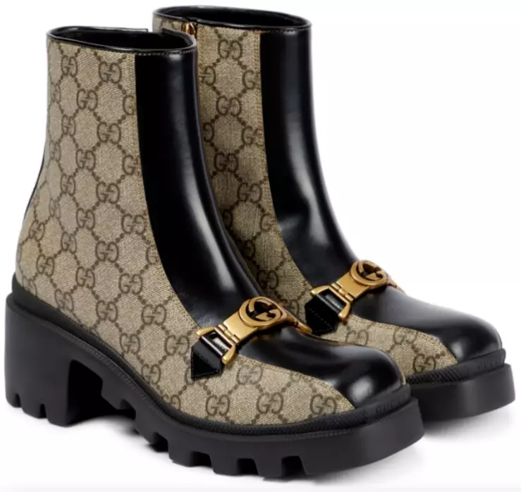 Boucle femme Gucci Beige GG Supreme cuir noir logo or taille 39,5