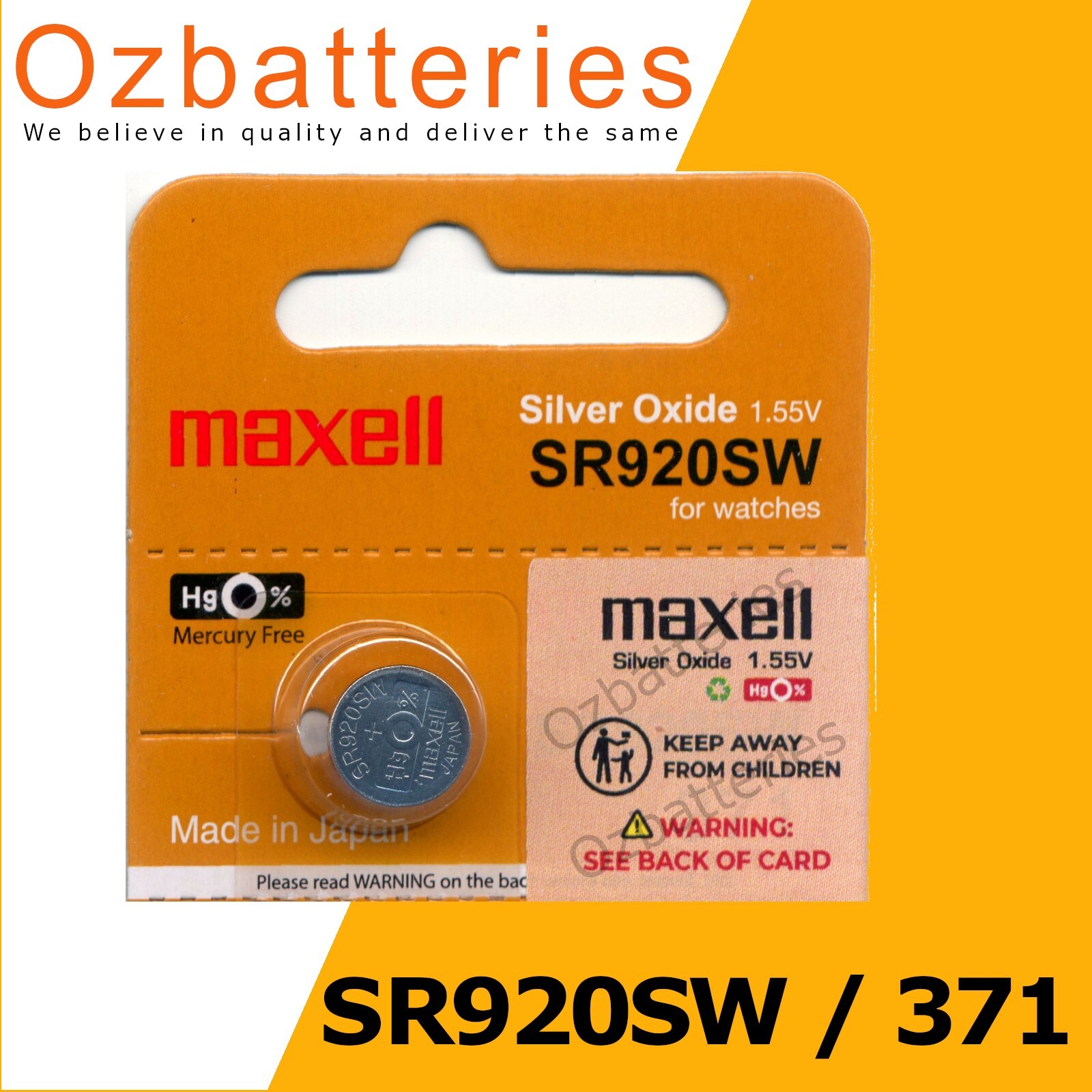 1pc SR920SW SR920, 371 Silver Oxide Battery 1.55V made in Japan | eBay