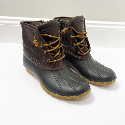 Sperry Top-Sider Saltwater Leather Rubber Duck Boots Brown Women's US 
