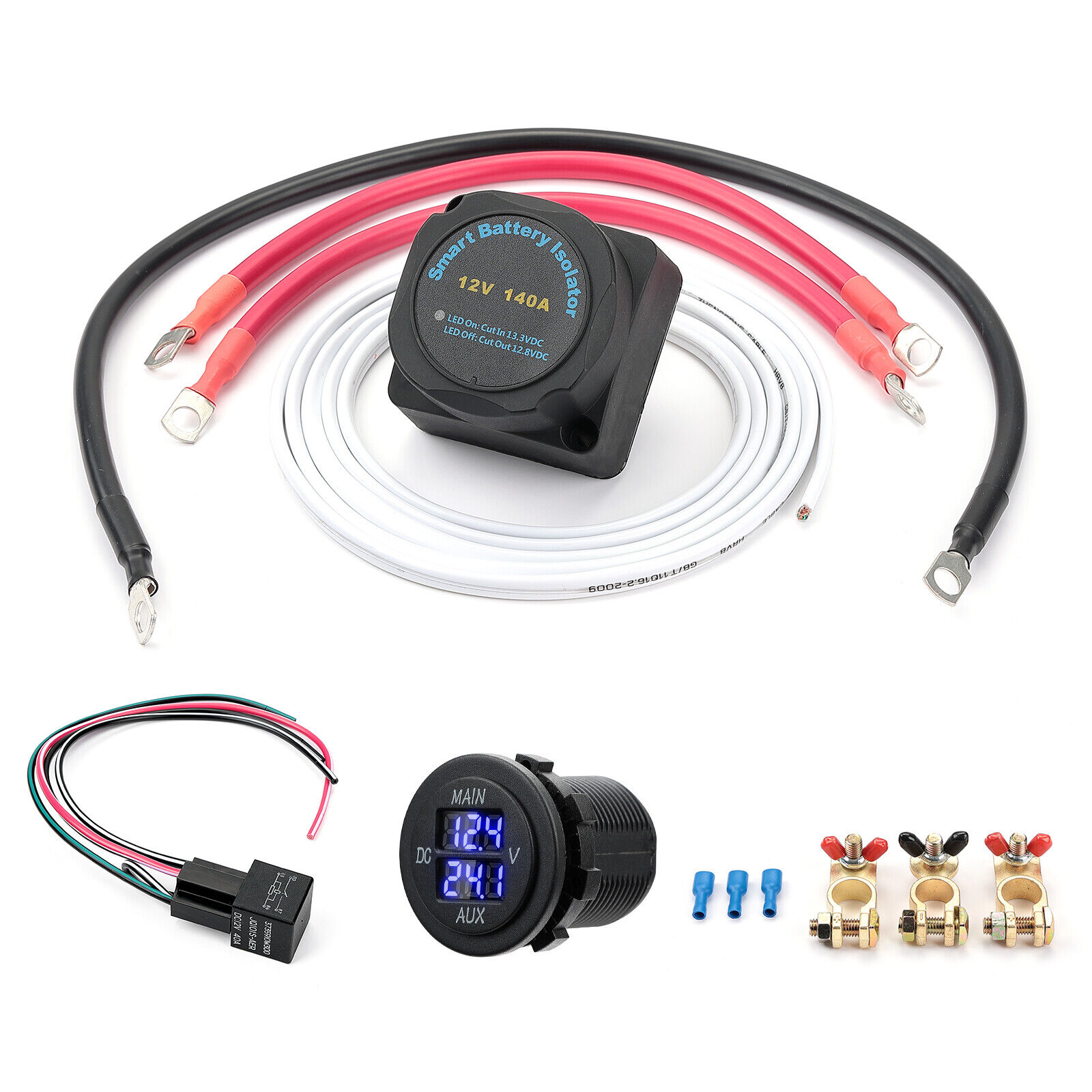 Dual Battery Isolator Connect & Monitor Kit with Voltage Sensitive Relay for UTV