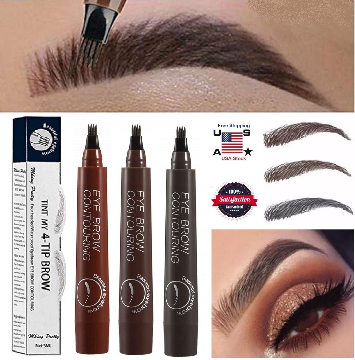 2× Fork 3D Eye Brow Pencil Waterproof Microblading Tattoo Eyebrow Ink