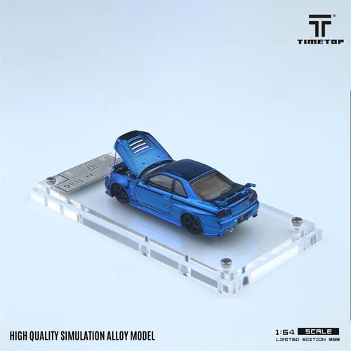 TimeTop 1:64 GTR34 Chrome Blue Carbon Diecast Model Car - Picture 5 of 5