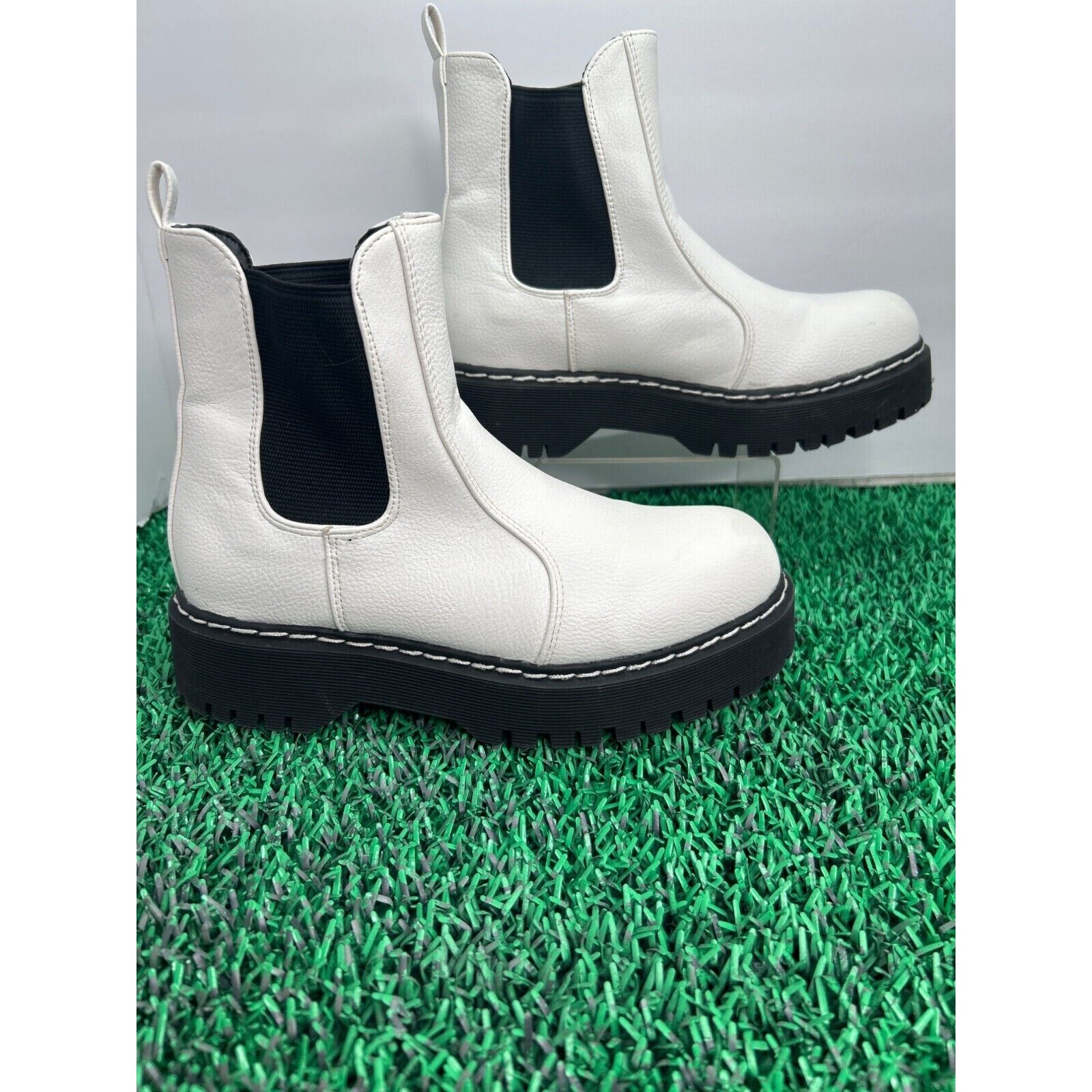 SAOLA Stivaletti UnionBay Heather Combat Boots bianchi plateau suola a strappo moda 6M