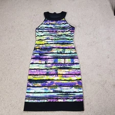 Joseph Ribkoff Womens Artsy Dress 10 Watercolor Tiered Mini Ruffles Avant Garde