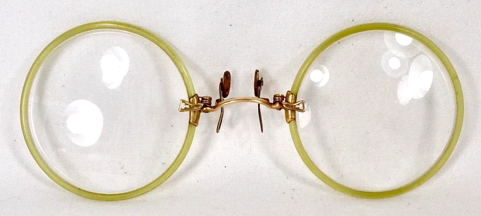 Anteojos de celuloide Anteojos Pellizco Nariz Chartreuse Lente Redonda De Colección Foto 2 de 4