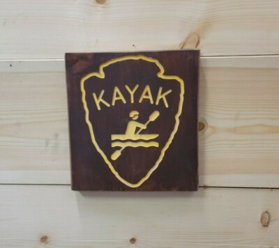 Kayak Icon/Carved Rustic Wood Sign/Recreational/Cabin/Lodge/Décor/Camping