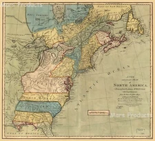 North America Vintage Colonial Map Of The 13 Colonies 24x26