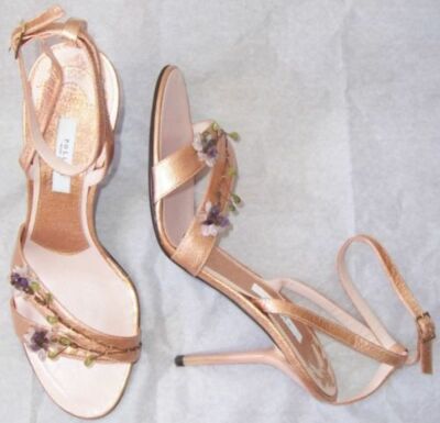 POLLINI Metallic Pink Leather Jewel Embellished Flower Sandals