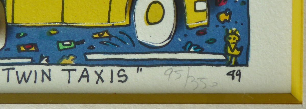 James Rizzi NYC Twin Taxis N.Y 1989 Hand Signed 3-D Serigraph