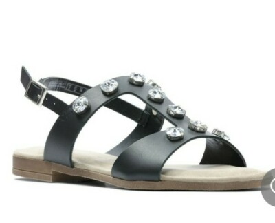 New Ladies Clarks Size Ottilie Ray Black Interest Leather Buckle Flat  Sandal, UK