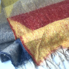 Ultra Soft Acrylic Scarf Wrap Knit Grey Blue Yellow with Fringes 72" x 17"