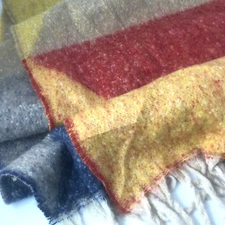 Ultra Soft Acrylic? Scarf Wrap Knit Grey Blue Yellow with Fringes 72" x 17"