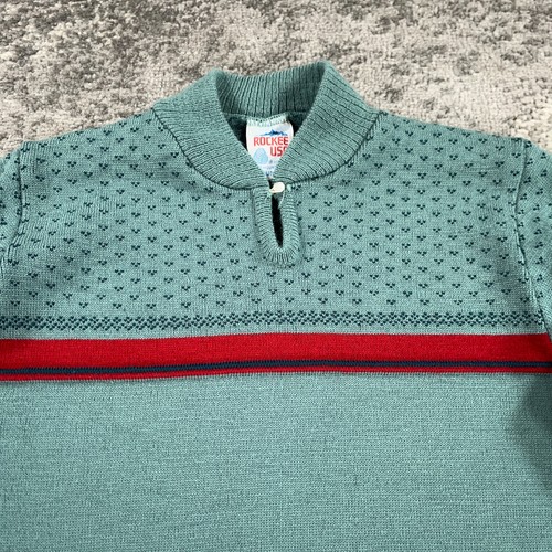 Vintage Rockee Sweater Girls Medium M Green Wool 80s Made In USA Button Placket - Picture 2 of 15