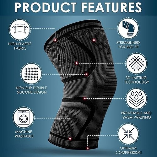 UK 2x Knee Support Brace – Compression Sleeve for Pain Relief Arthritis Gym NHS - Picture 2 of 18
