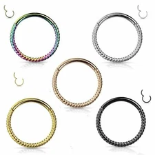 6-12mm Twisted bar Nose Ring Septum Hoop Surgical Steel Hinged Segment Ring 16G↗