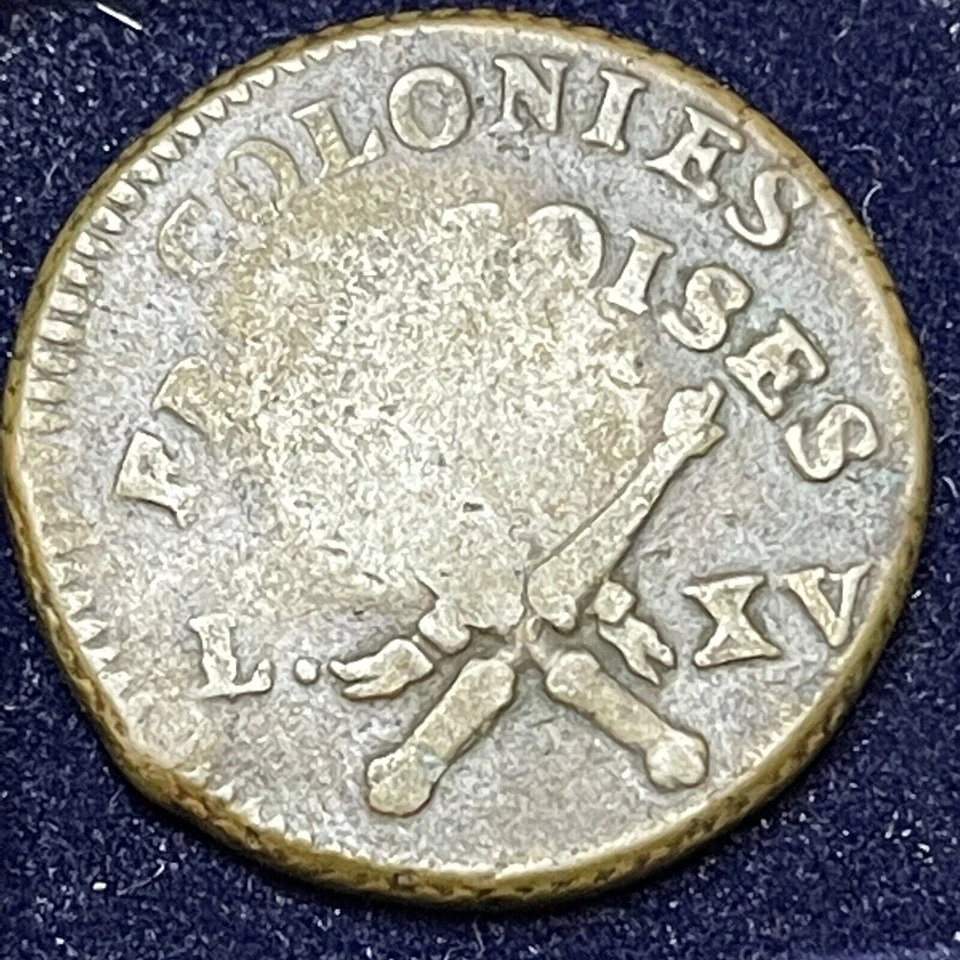 1767 French Colonies Colonial Copper Token ~ Counterstamped RF #34666 - Image 2 of 2