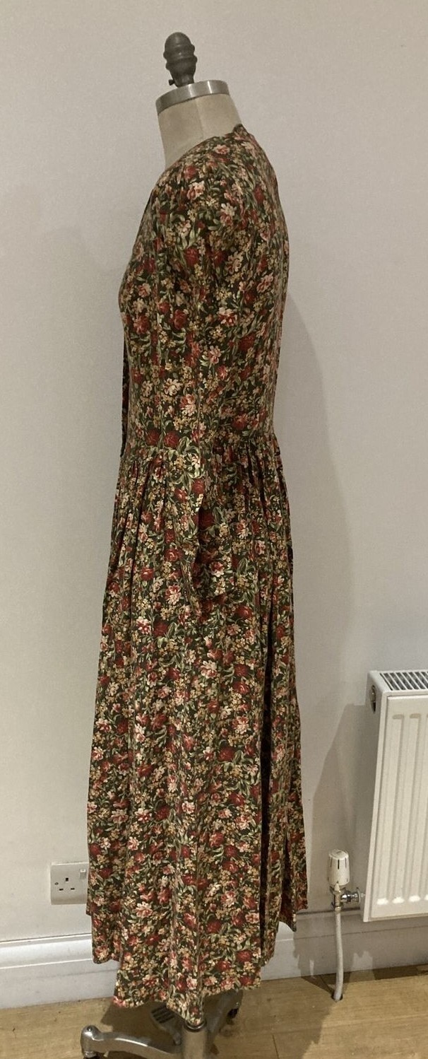 Laura Ashley 1980s Wool/Cotton Blend Olive/Floral Dress, Size 10 UK, Made in UK 6